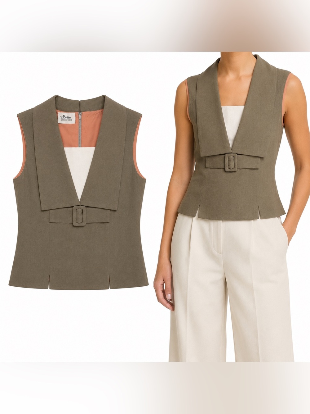 Vintage Susan Thomas Olive Belted Sleeveless Top Tank | Size 4